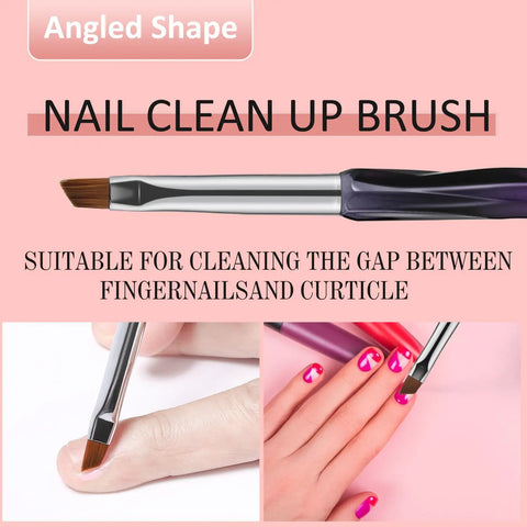 3 Piece Nail Art Clean Up Brush Set With Flat, Oval, And Fine Angled Heads for cleaning polish around cuticles
