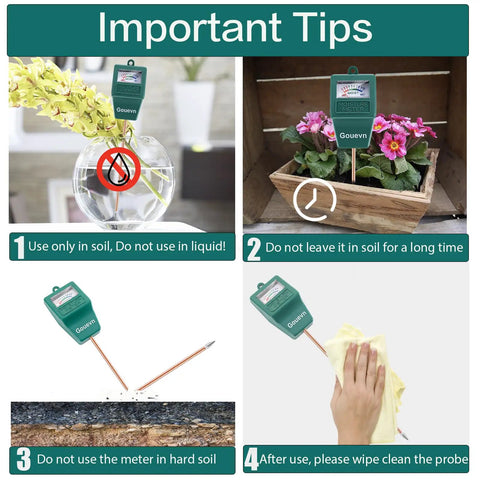 Important tips for using Almost 12 Inch Long Probe Soil Moisture Meter For House Plants And Outdoor Pots Deep Root Level Reading