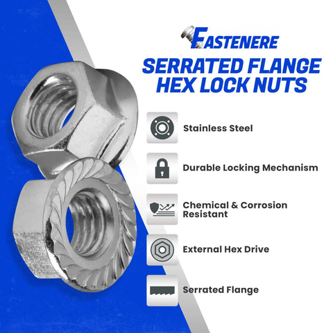 Tough As Nails Serrated Flange Nuts 3/8 Inch 24 Thread 18 8 Stainless Steel Hex Lock Hardware 25 Pack rust resistant locking nuts