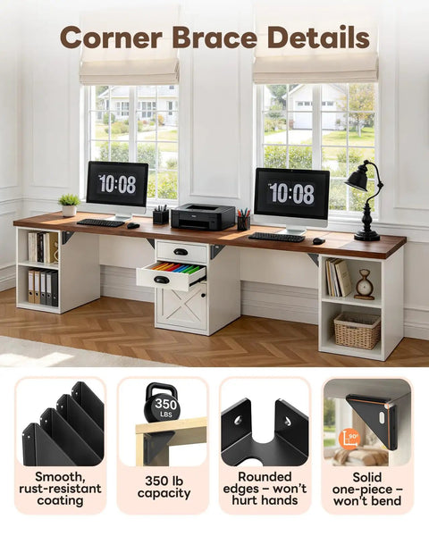 Heavy Duty Corner Brackets For Wood Furniture, Boss Level 350 Lbs Support, Matte Black Steel Braces in home office setup.