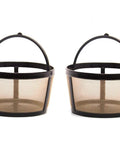 Reusable 4-Cup Basket Style Coffee Filter With Mesh Bottom For Mr Coffee Makers, Stainless Steel Permanent Filter Fits Most 4-Cup Basket Style Brewers, No-Fuss Mesh Screen, 2 Pack, showcasing two filters side by side.
