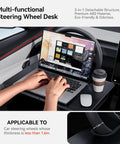 2 In 1 Car Steering Wheel Desk Tray And Seat Gap Filler Organizer Foldable Carbon Fiber Look Table With Laptop And Coffee