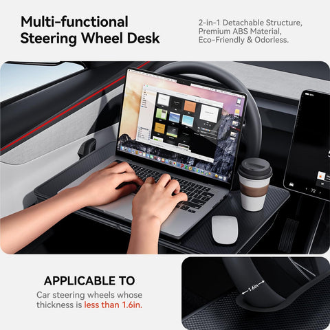 2 In 1 Car Steering Wheel Desk Tray And Seat Gap Filler Organizer Foldable Carbon Fiber Look Table With Laptop And Coffee