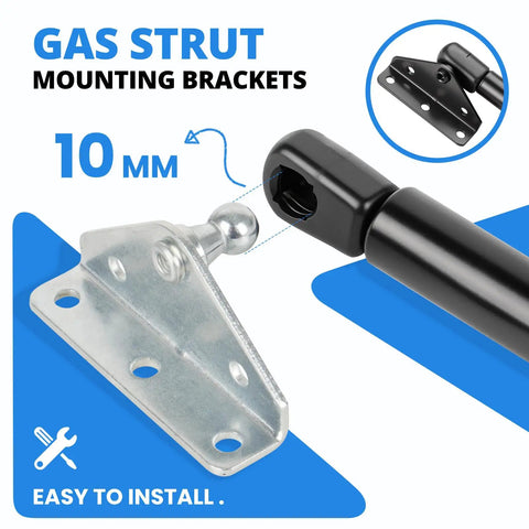 10mm Ball Stud Mounting Bracket Kit For Gas Shocks And Struts, Includes 2 L-Type Mounts, 2 Flat-Type Mounts, 16 Silver Screws