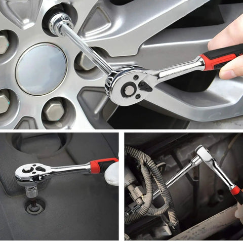 Socket Set Extension Rod And Hex Wrench Ratchet Tool Kit For Quick Auto Repairs Multi Function Hand Tools, used on car parts.
