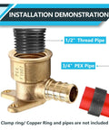Installation demonstration of Top Shelf Lead Free Brass Pex Fittings 10 Pack 1/2 In Pex X 1/2 Female Npt Drop Ear Elbow