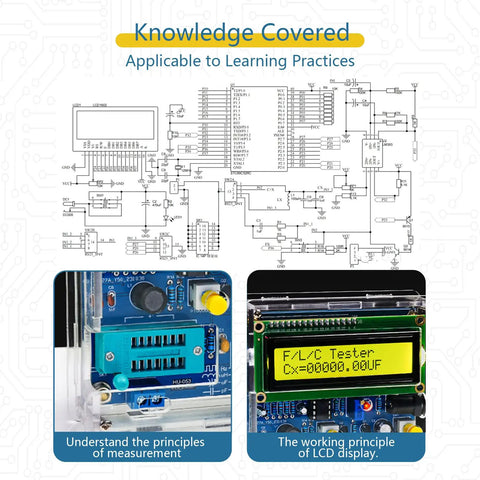Ultimate Soldering Practice Kit With An All In One Capacitance And Frequency Meter showing LCD and measurement principles