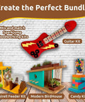 Create the Perfect Bundle display with Premium Wooden Bird House Kit For Adults Build It Yourself Bird House And DIY Woodworking Project Family Friendly Craft Kit For Home Garden Decor And Real Hands On Learning, squirrel feeder kit, candy kit, and guitar kit.