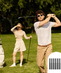 Man swinging golf club with 8 Piece Golf Club Shaft Extenders Set For Wood Putters in foreground, black carbon fiber build