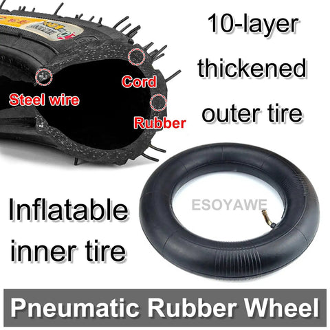 Heavy Duty Rubber Caster Wheels 4 Pack, 10 Inch Swivel Plate Casters With Brakes, showing inner and outer tire details.