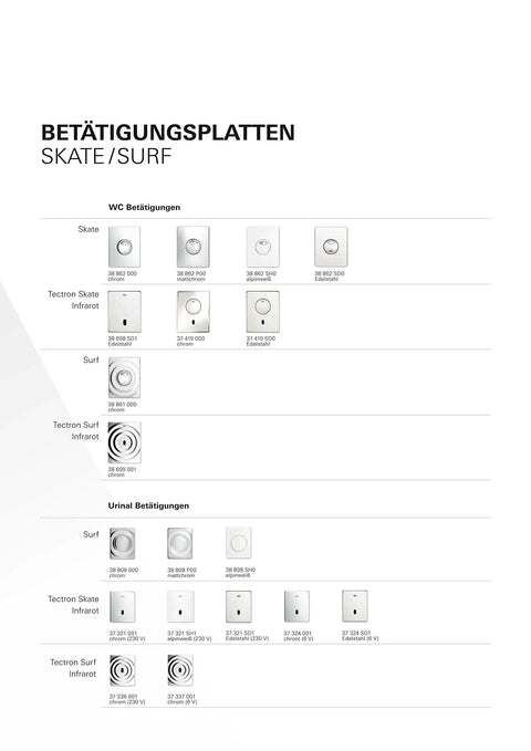 Diagram of Skate Actuation Plate White For Dual Flush Toilets, ABS Cover, Scratch Resistant StarLight Finish, multiple sizes shown