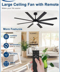 66 Inch Black Ceiling Fan With Lights For Indoor Outdoor Spaces Slick Remote And App Control Dimmable Lighting 8 Blades