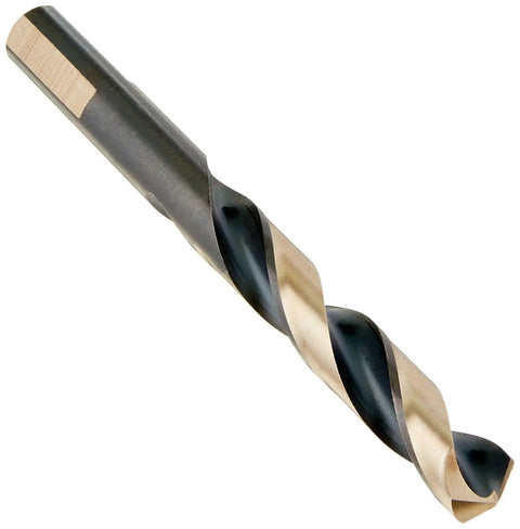 Close-up of single drill bit from Bit Barrel Style Drill Bit Set 1875R High Speed Steel Mechanics Length Black And Gold Finish One Sixteenth To One Half Inch 29-Piece Kit For Pros And DIY Projects Construction Maintenance