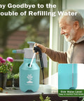 Elderly man using Handheld Garden Pump Sprayer 1/2 Gallon With Safety Valve Adjustable Nozzle 360 Degree Sprayer Rod 68 Oz Capacity.