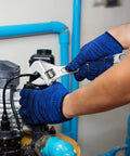 Person using Four Piece Adjustable Crescent Wrench Set With 6 8 10 12 Inch Wrenches Made From CRV Steel on plumbing pipes
