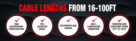 Cable lengths 16-100ft with features for Heavy Duty Septic Float Switch For Wastewater Pumps Up To Half Horsepower Mercury Free