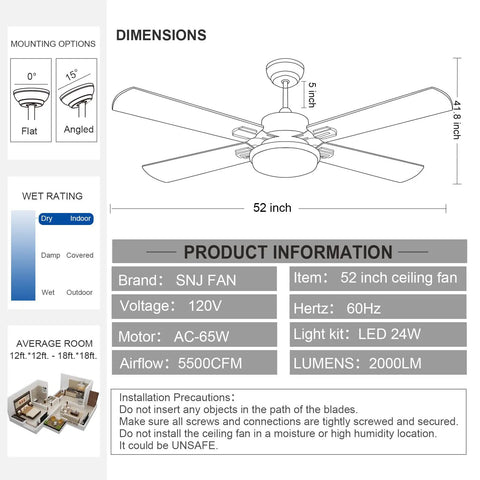 52 inch Ceiling Fan With Lights And Remote No Fuss Install For Bedroom In Industrial Minimalist Style With 5 Blades And Brushed Nickel