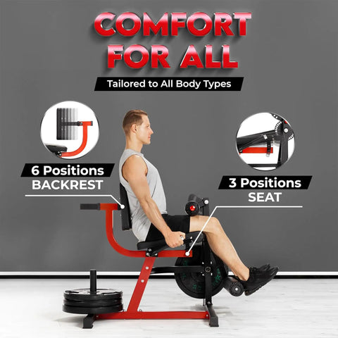Leg Extension And Curl Machine For Home Gym With Adjustable Leg Extension And Curl Bench Plate Loaded, user demonstrating backrest positions