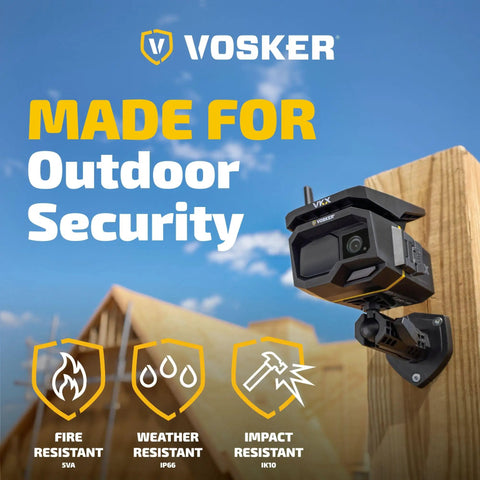 Solar Powered 4G LTE Outdoor Security Camera For Remote Construction Sites With Included SIM Card Night Vision IP65 Weather Resistant Wireless Surveillance With Solar Panel And All Day Battery Life No WiFi Needed mounted on wall with construction background