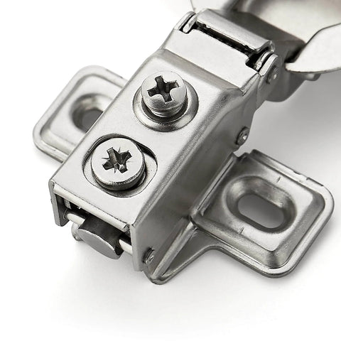 Close-up of 20 Pack 10 Pairs Half Inch Overlay Brushed Nickel Short Arm Kitchen Cabinet Hinges With Soft Close 105 Degree Concealed Hinges Includes Screwdriver And Mounting Screws For Face Frame Doors Ravinte.