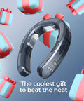 Portable Neck Air Conditioner Fan 2026 Upgrade with Three Cooling Plates and Long Battery Life against gift box backdrop
