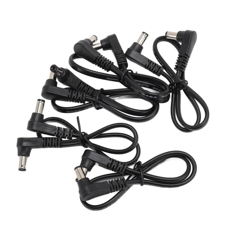 90 Degree Angled Dc Power Extension Cable Five Piece Set Male To Male 5.5Mm By 2.1Mm Connector flexible cables in black.