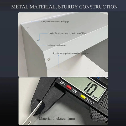 Premium Electric Vehicle Charging Outlet Station Roof Cover showing metal construction, waterproof details, and thickness measurement.