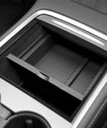 Tesla Model Y And Model 3 Center Console Organizer Tray With Carbon Fiber Main Tray And Hidden Storage installed in car