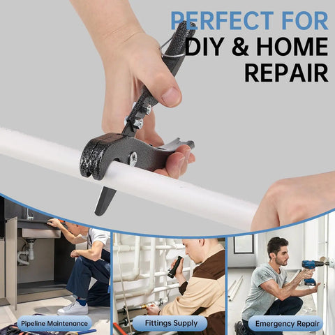 Three Size Pipe Threader Kit For Plumbing Repairs With One Half Inch, Three Quarter Inch, And One Inch Threaders being used on pipe