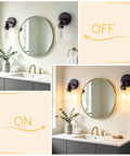 MATAMEYE Battery Operated Wall Sconce Set of 2, Rechargeable Wall Lights on mirror, with ON/OFF display in modern bathroom.
