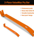 Two Piece Flat Pry Bar Set With Seven And A Half Inch Mini Pry Bar And Fifteen Inch Heavy Duty Nail Puller Claw Bar For DIY Kitchen Remodels Carbon Steel Corrosion Resistant Wonder Bar Prying Apart Boards. Orange coating on value design.