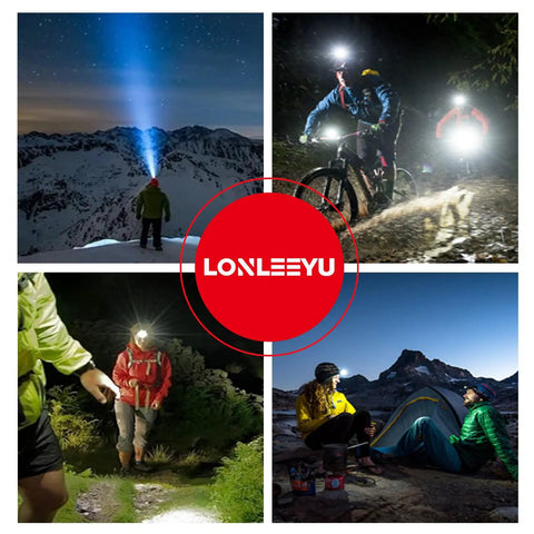 Rechargeable LED Headlamp With Motion Sensor, 5 Modes, Hands Free Headlight in use for hiking, cycling, camping at night