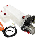 24V Hydraulic Power Unit With Dual Valve Pump And 12.68 Quart Tank For Car Tailboards And Lifting Platforms, cables visible
