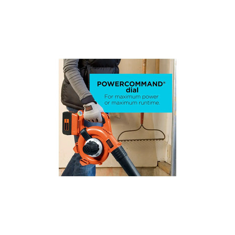 Person using Cordless Leaf Blower With Battery And Charger, 40V Max PowerCommand, 120 MPH Peak Air Speed, 90 CFM Blowing Power