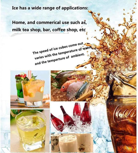 Portable Countertop Ice Machine Fast Self Clean Compact Ice Maker For Home Parties Kitchen Bar with ice applications in drinks.