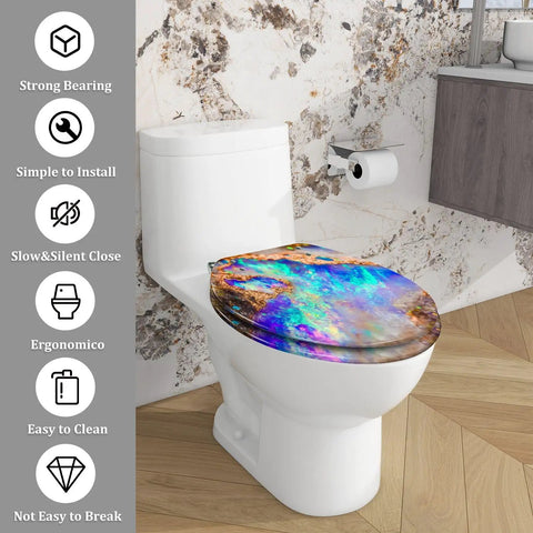 Toilet Seat Resin for Bathroom, 14.5" x 18.5", colorful design, easy to clean, fits most toilets.