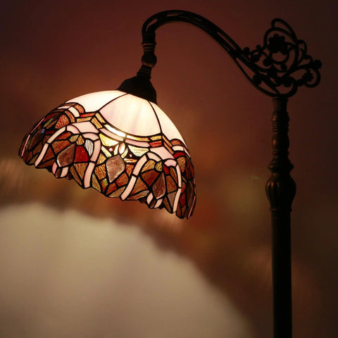 Tiffany Style Floor Lamp With Stained Glass Shade Adjustable Arched Gooseneck 66 Inch Tall Bronze Base Antique Reading Light