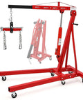 Badass Heavy Duty Folding Hydraulic Engine Hoist Cherry Picker Shop Crane Two Ton Lifter with detachable hoist and swivel caster wheels.