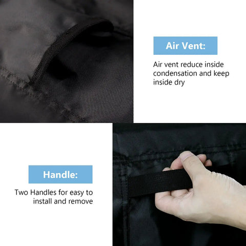 Close-up of air vent and handle on Outdoor Dining Table Cover For 60 Inch Rectangle Patio Table Waterproof And Fade Resistant