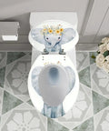Elongated Toilet Seat for Bathroom with floral elephant design, fits standard round toilets in a modern bathroom setting.