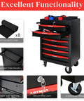 Professional 7 Drawer Rolling Tool Chest with Smooth Gliding Casters and Slick Powder Coated Steel Finish for Garage Crews and Badass Workshop Storage Setup showing drawers and key lock.