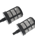 Two garden hose filters with double layer stainless steel mesh and barb connectors. Part of Four Pack Garden Hose Filters With Double Layer Stainless Steel Mesh Sixty Mesh Inlet Strainers For Everyday Home Water Lines Pro Grade Three Eighths Inch And One Half Inch Barb Connectors For Sprayers Pumps And Pressure Washers.