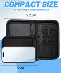 All In One Travel Organizer Passport Holder With RFID Blocking, Ten Pocket Passport Wallet open showing compartments, compact size