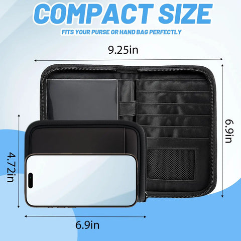 All In One Travel Organizer Passport Holder With RFID Blocking, Ten Pocket Passport Wallet open showing compartments, compact size