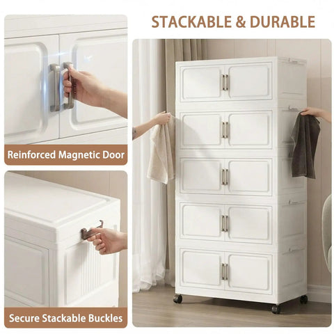 Huge Six Pack Modular Stackable Storage Cubes With Rollers And Lids Collapsible Foldable Container Bins For Closets Bedrooms Heavy Duty Room Organization No Cap Game Changer