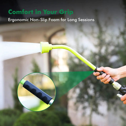 Heavy Duty Full Metal 24 Inch Watering Wand With Gentle Soft Shower Sprayer And Lockable Front Trigger in use