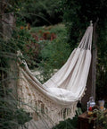 Handmade Boho Macrame Fringe Double Hammock Swing Net Chair For Two People Ultra Cozy Outdoor Indoor Patio Beach Yard Decor 95 Inches By 59 Inches Heavy Cotton Blend For Extra Comfort And Durability.