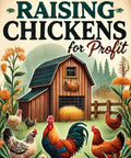 Colorful chickens near a barn illustration, from 'Backyard Chicken Profit Playbook: A Realistic, No Nonsense Guide To Turning Your Flock Into Cash'