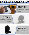Installation steps for Beefy Heavy Duty Wall Mount Jack Stand Organizer Set for Hydraulic Floor Jacks up to 660 pounds.