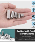 Top Shelf M8 Cylindrical Coupling Nuts 29 Piece Assorted Kit Built From Solid 304 Stainless Steel Metric Thread 8 Through 30mm in hand.